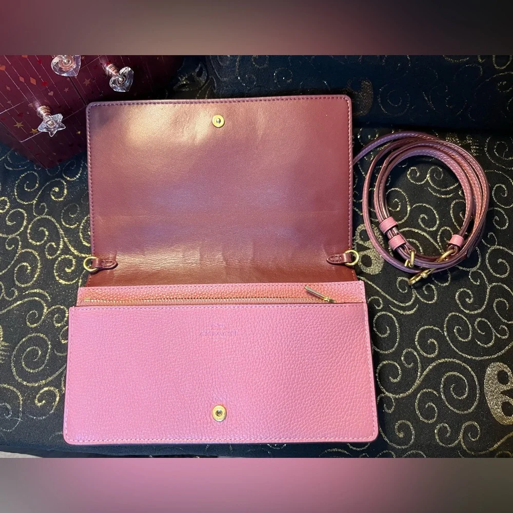 Coach Hayden Pink Floral Dinky Clutch Crossbody w Purple Leather Sequin Flowers